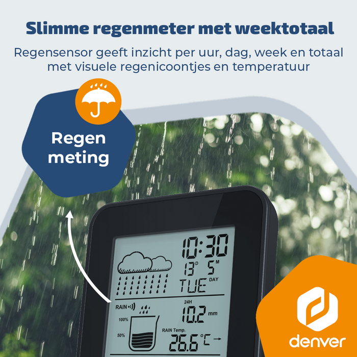 Denver Weerstation - Binnen & Buiten - Hygrometer - Regenmeter - Temperatuur