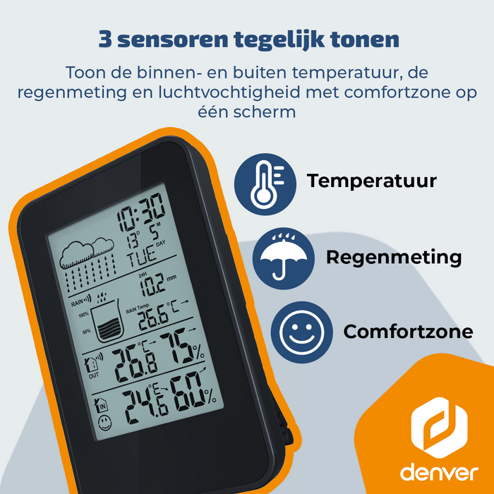 Denver Weerstation - Binnen & Buiten - Hygrometer - Regenmeter - Temperatuur