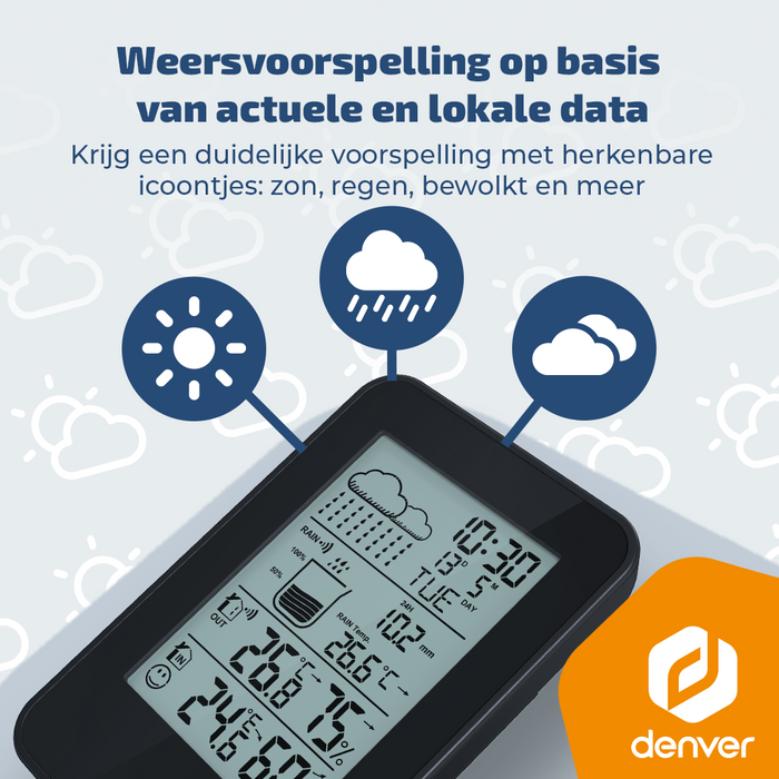 Denver Weerstation - Binnen & Buiten - Hygrometer - Regenmeter - Temperatuur