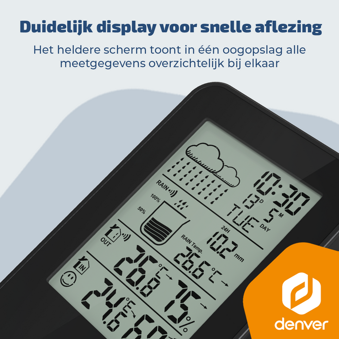 Denver Weerstation - Binnen & Buiten - Hygrometer - Regenmeter - Temperatuur