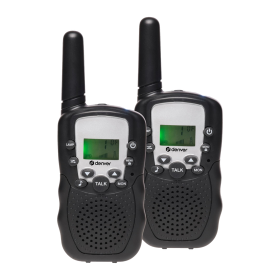Twee Denver WTA449 walkietalkies met display en antenne, vooraanzicht