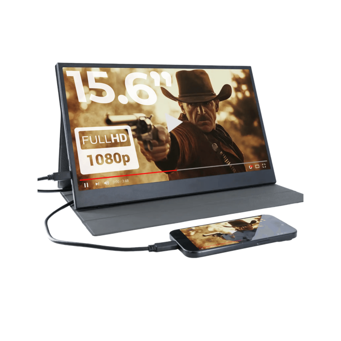 Denver Portable Monitor - Full HD - 15.6" - Draagbare Monitor - Lederen Hoes - HDMI - USB-C - PMO15604