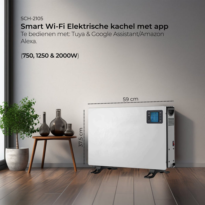 Denver Elektrische Kachel - 750/ 1250/2000W - Timer - Temperatuurinstellingen - Tuya App - Thermostaat - Convector Kachel - Google Assistant & Amazon Alexa - SCH2105