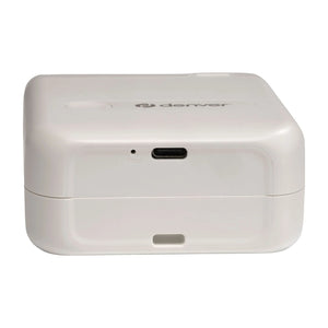 Achterkant van de Denver MBP16 labelprinter met de USB-C-oplaadpoort