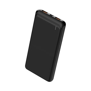 Denver PQC10009 powerbank van 10.000 mAh in zwart, schuin vooraanzicht